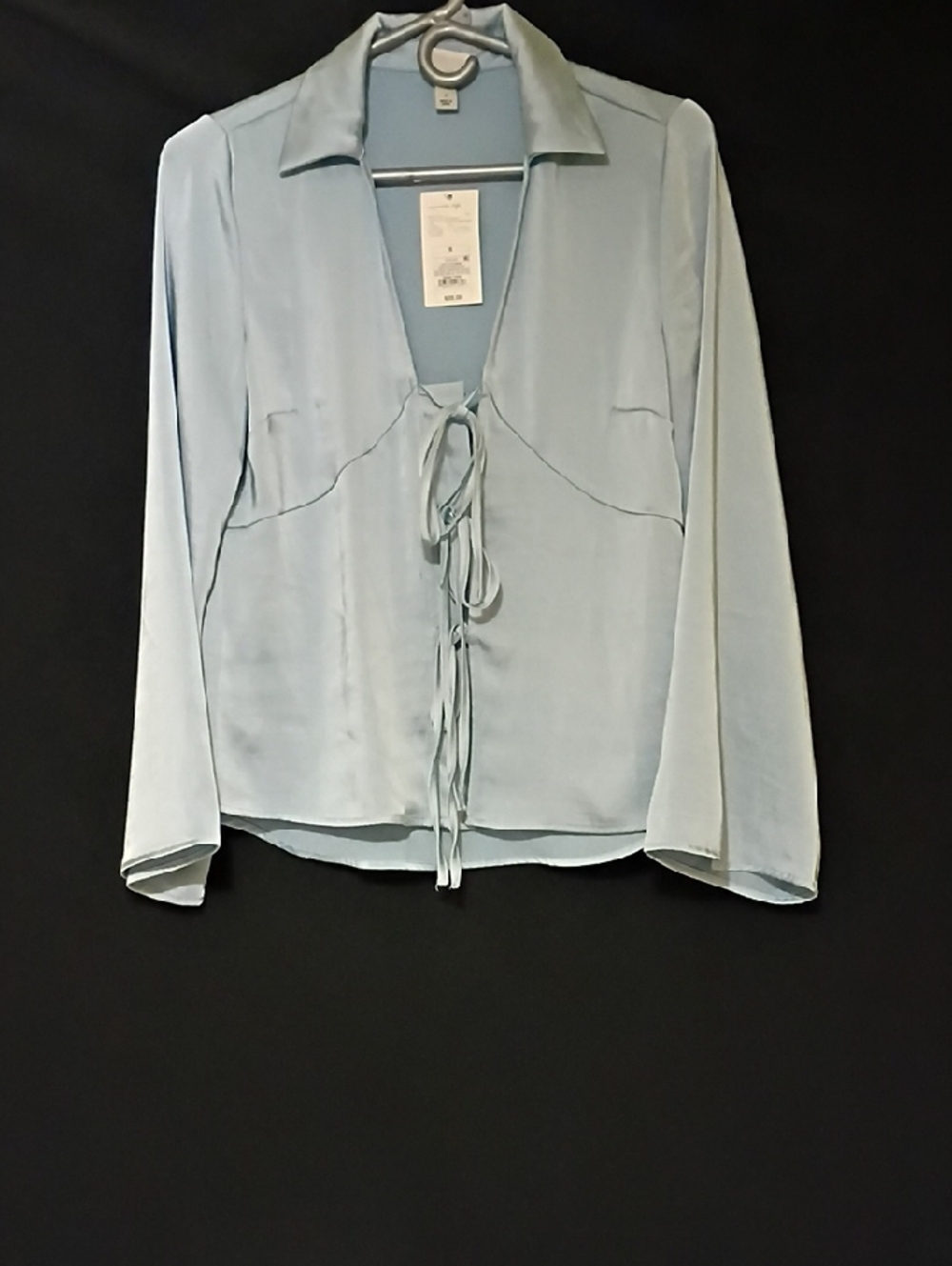 a new day Light Blue Tie-Front Collared Long-Sleeve Top